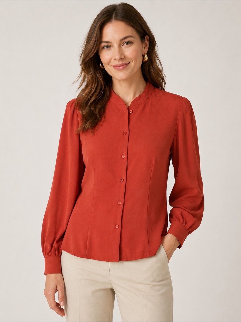 Pendleton Blouse Size 12 Petite Red Coral Button Front Blouse Vintage 90s $70msr
